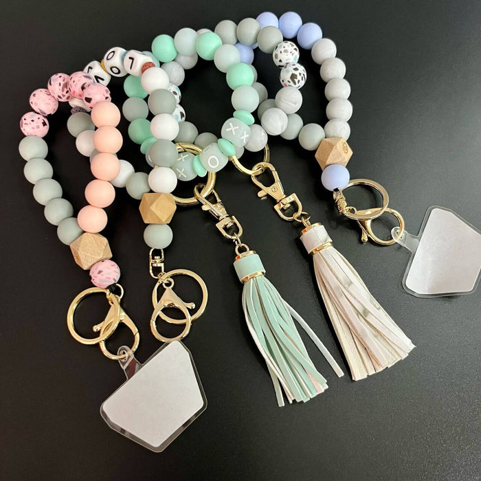 Assorted Colors Silicone Beads Keychain Wooden Bead Bracelet