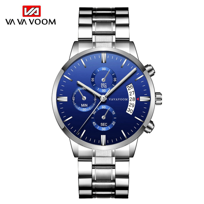 Mens Stainless Steel Band Business Casual Calendar Waterproof Quartz Watch