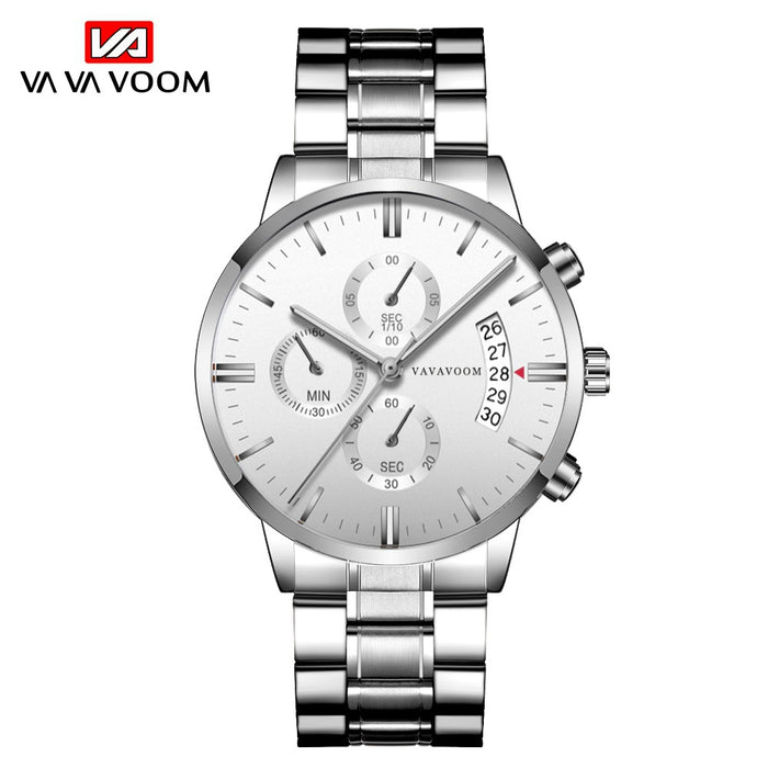 Mens Stainless Steel Band Business Casual Calendar Waterproof Quartz Watch