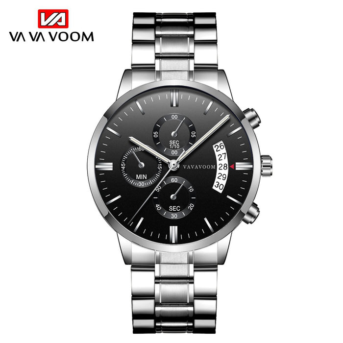 Mens Stainless Steel Band Business Casual Calendar Waterproof Quartz Watch