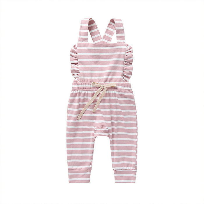 Baby Girls' Summer Striped Suspender Jumpsuit