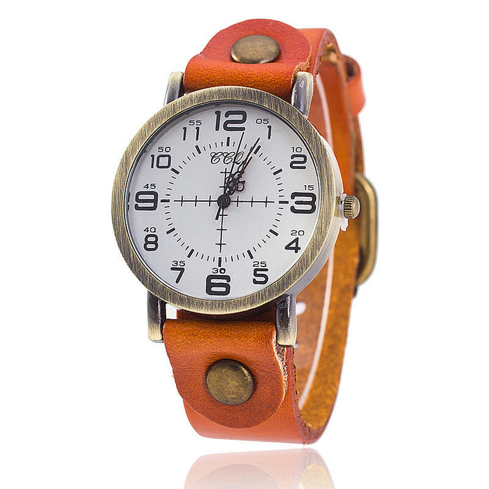 Leather Belt Vintage Neutral Watch Leisure Quartz Women's Wristwatch