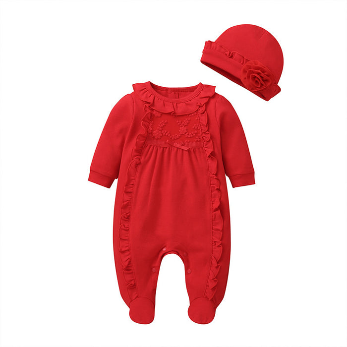 Female Newborn Cute Baby Jumpsuit With Hat