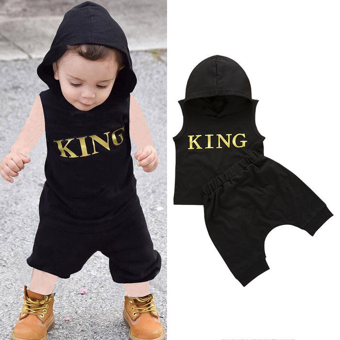 Sleeveless letter King Hoodie