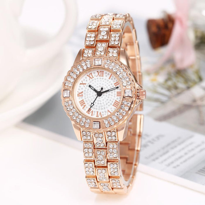 Rhinestone Stainless Steel Luxury Quartz Womens Wristwatch Female