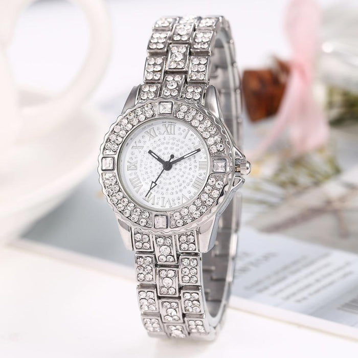 Rhinestone Stainless Steel Luxury Quartz Womens Wristwatch Female