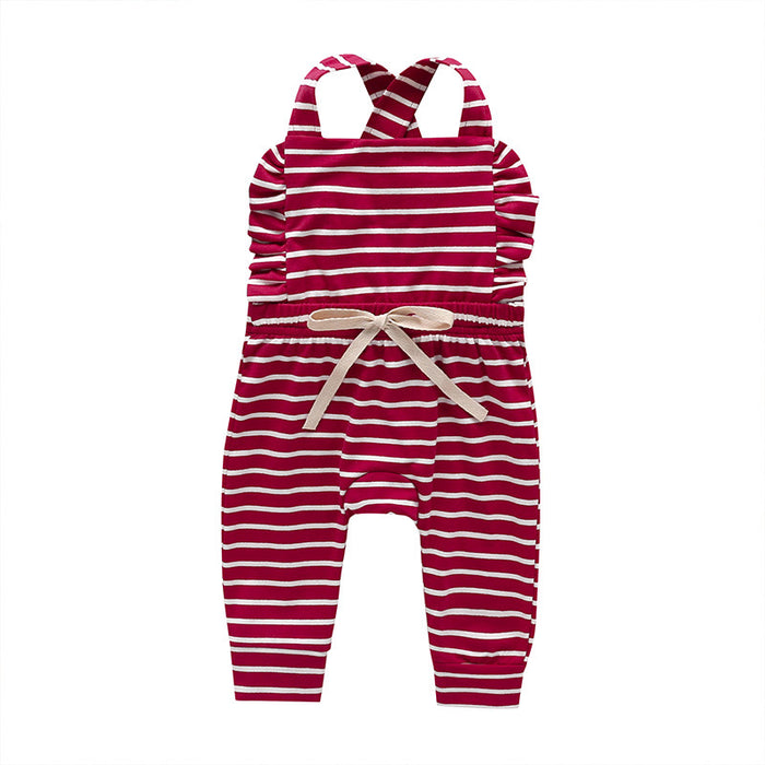 Baby Girls' Summer Striped Suspender Jumpsuit