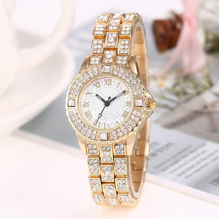 Rhinestone Stainless Steel Luxury Quartz Womens Wristwatch Female