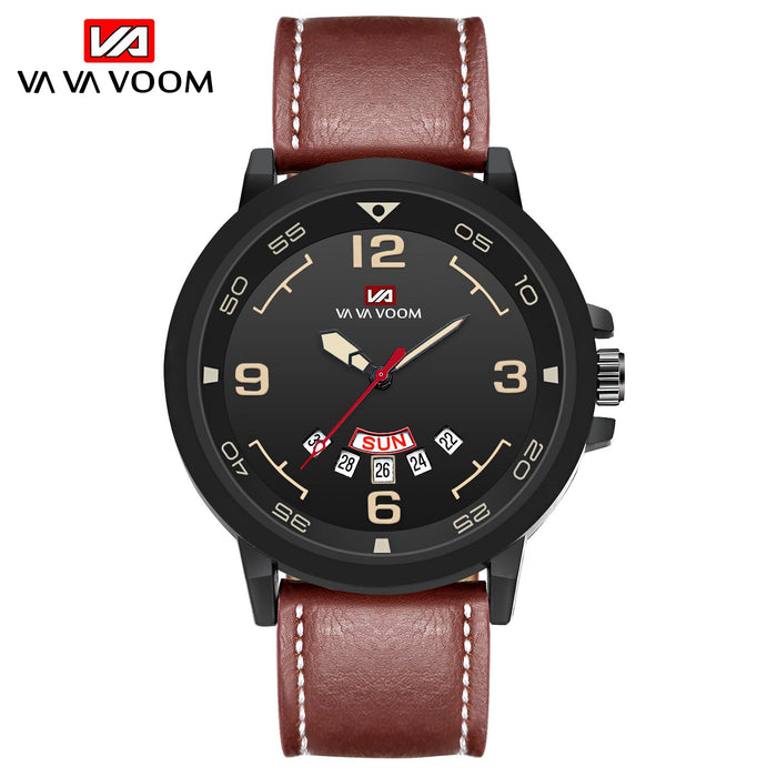 Fashion Men's Dual Calendar Week Waterproof Sports Belt Watch