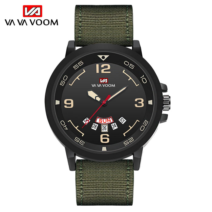 Fashion Men's Dual Calendar Week Waterproof Sports Belt Watch