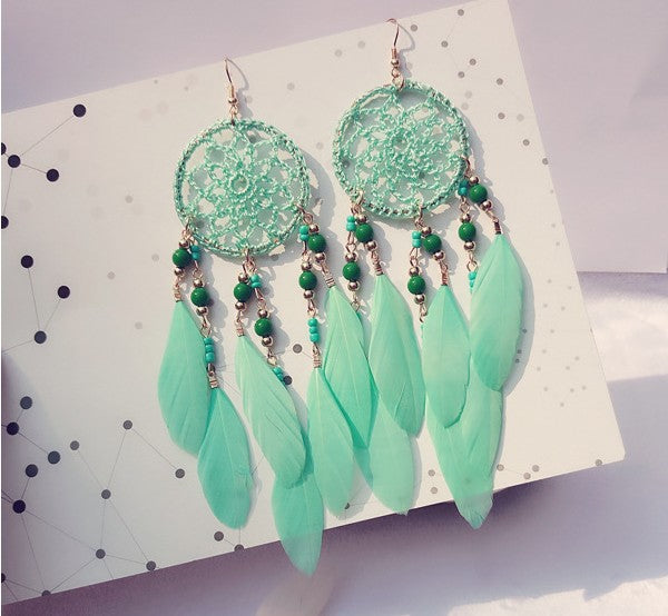 National Style Hand for Dream Catching Feather Earrings