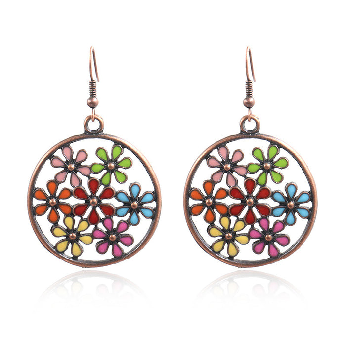 Fashion Round Hollow Flower Alloy Earrings Jewelry