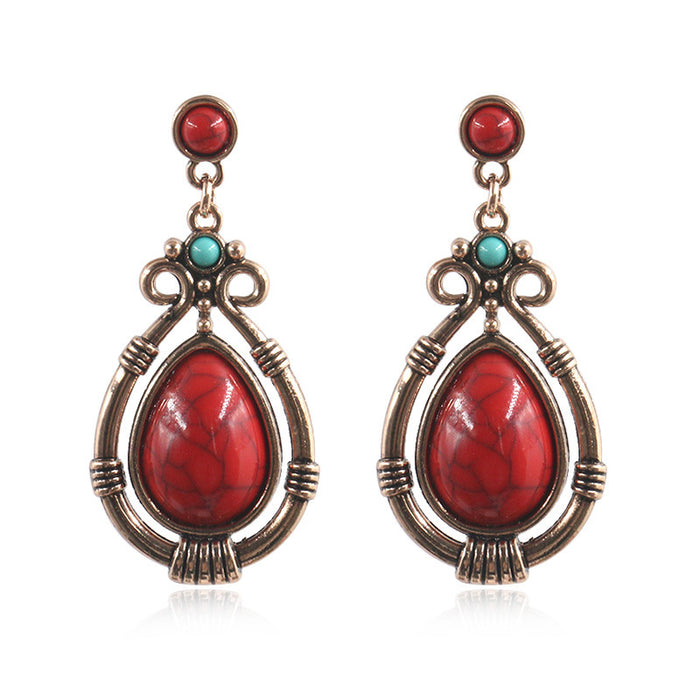 New Fashion Retro Palace Water Drop Alloy Earrings Jewelry