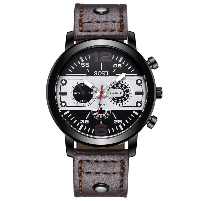 Men's Sports Leather Strap Quartz Wristwatch