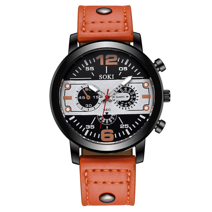 Men's Sports Leather Strap Quartz Wristwatch