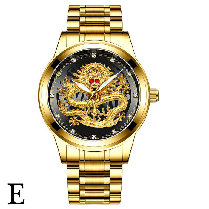 FNGEEN Brand Men Watch 3D Dragon Face Luxury Gold Male Quartz Watch