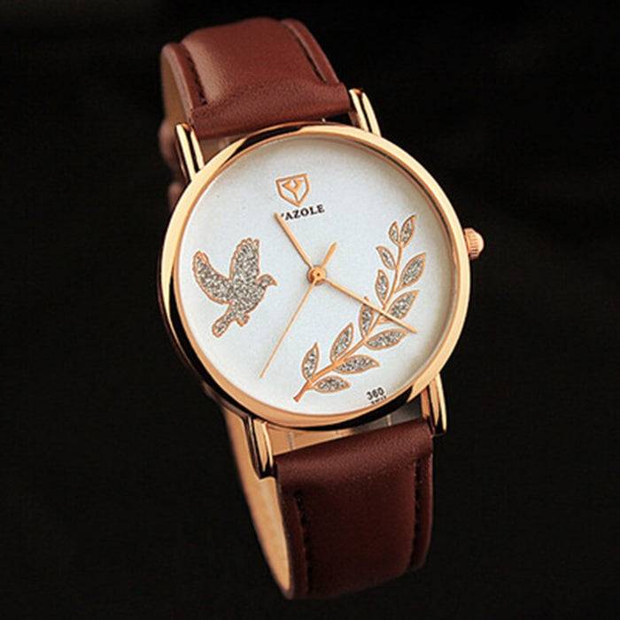 Fashion Round Watch Women Pu Leather StrapYazole Quartz Watch