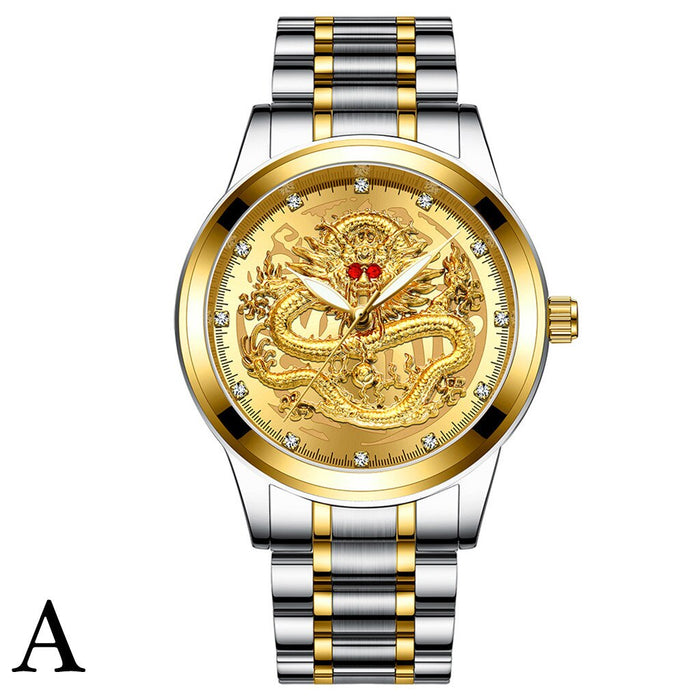 FNGEEN Brand Men Watch 3D Dragon Face Luxury Gold Male Quartz Watch