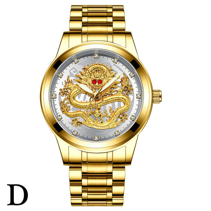 FNGEEN Brand Men Watch 3D Dragon Face Luxury Gold Male Quartz Watch