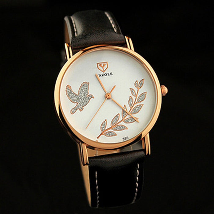 Fashion Round Watch Women Pu Leather StrapYazole Quartz Watch