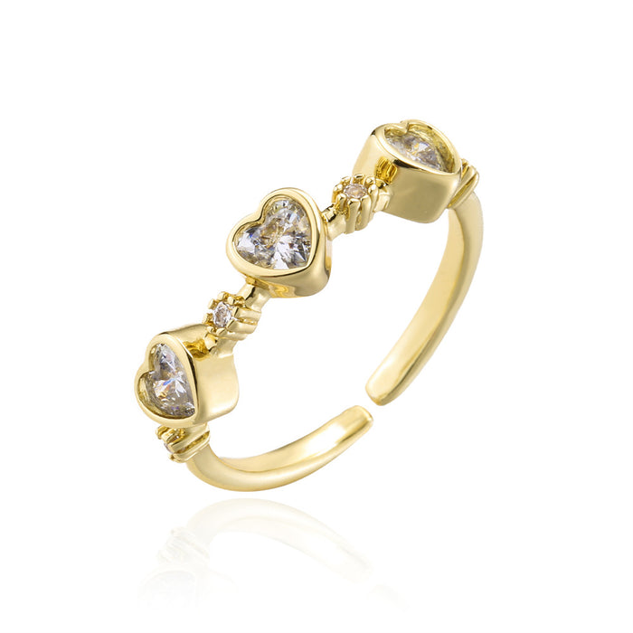 Gold Color Zircon Heart Geometric Open Women's Ring