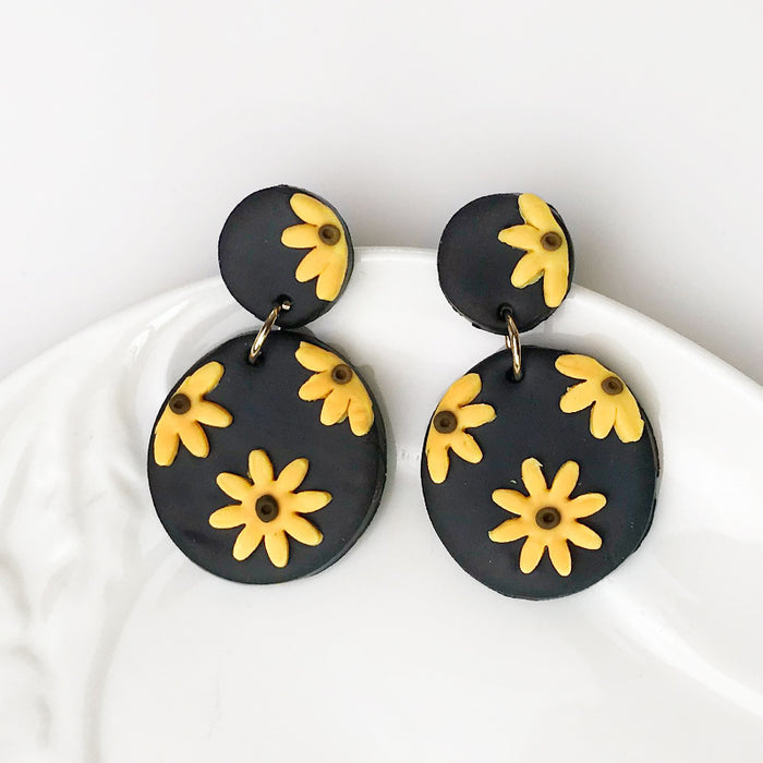 Soft Pottery Handmade Earrings Sunflower Daisy Element Earrings