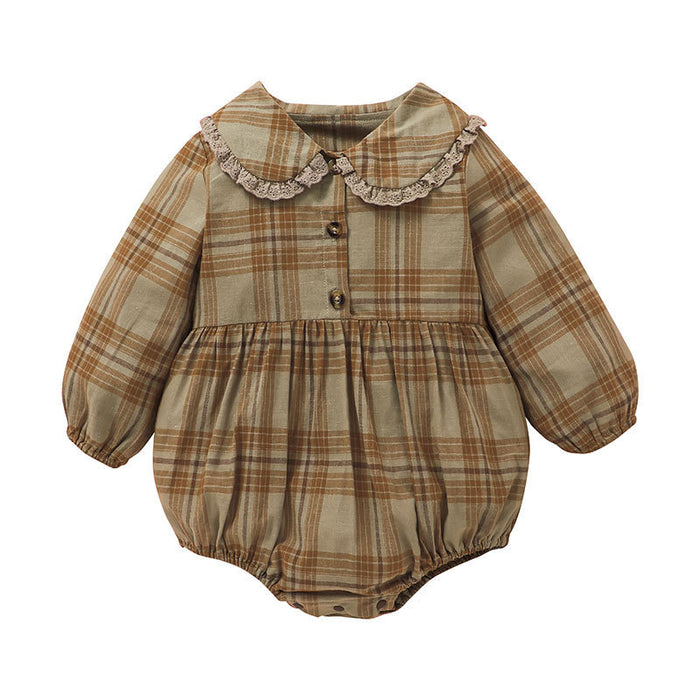 Baby Cute Plaid Khaki Romper