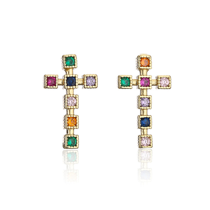 Fashion Personality Cross Gold Color Zircon Earrings