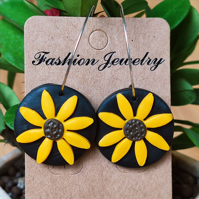 Spring and Summer Wind Sunflower Hand Made Flower Soft Pottery Earrings