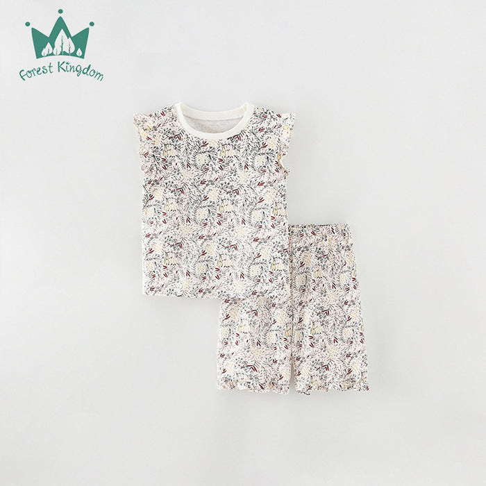 Children's short sleeved Suit Girls' short sleeved shorts cotton two-piece set