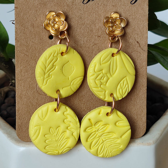 Spring and Summer Soft Pottery Hand Embossed Earrings Female Pendant