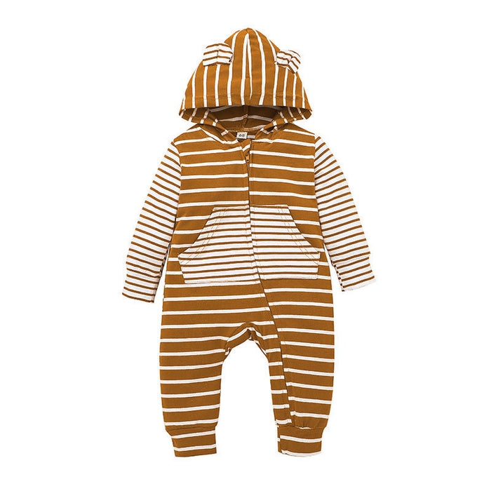 Baby Striped Khaki Hooded Bodysuit