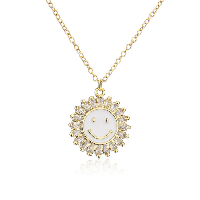 New Personalized Oil Drop Gold Sunflower Smiley Pendant Necklace