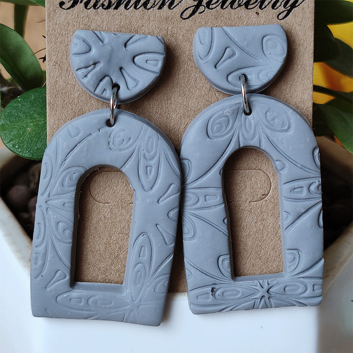 New Morandi Color Geometric Embossed Soft Pottery Personalized Earrings