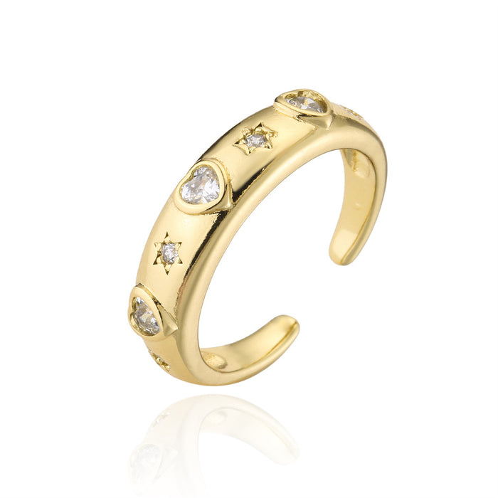 Trendy Heart Zircon Geometric Open Ring