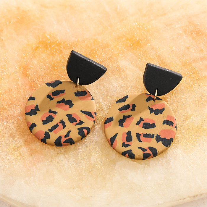 Spring and autumn leopard pattern retro soft pottery Earrings irregular Earrings