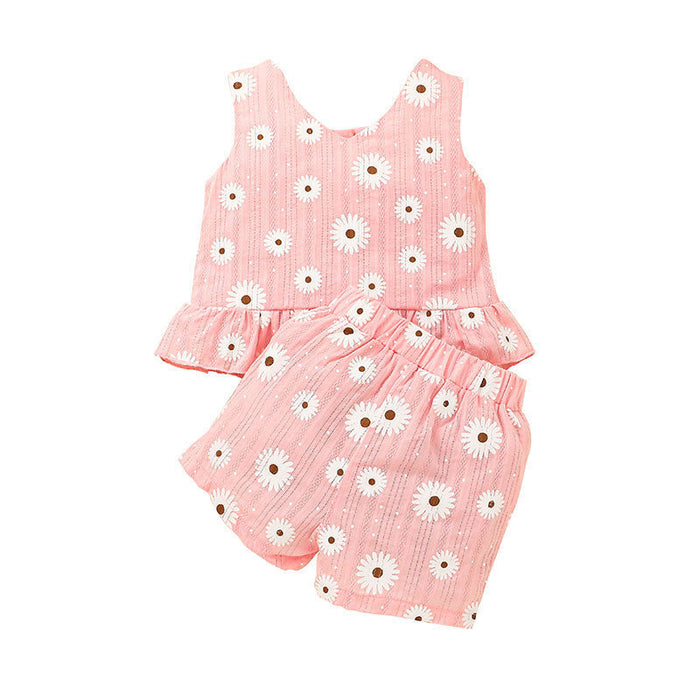 Little Girls Pink Flower Two Piece Clothing Set