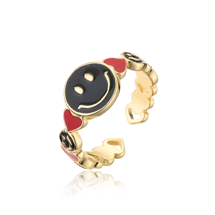 New Oil Drop Funny Smiley Ring Gold Color Open Ring