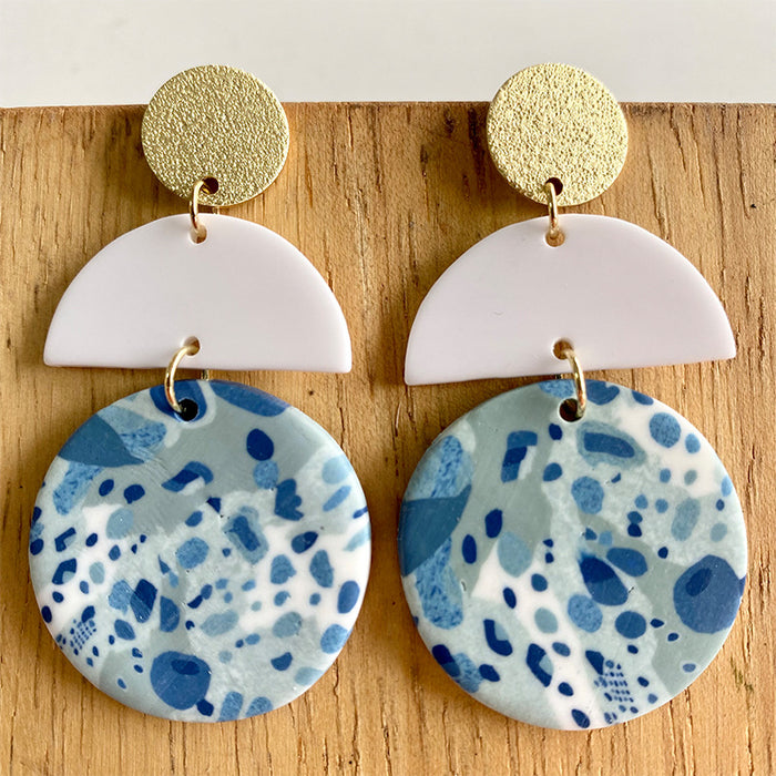 Soft Pottery Round Semicircle Splicing Modern Earrings