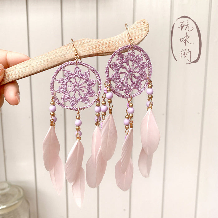 National Style Hand for Dream Catching Feather Earrings