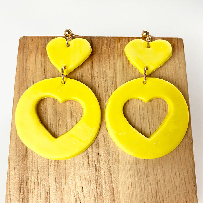 Spring and Summer Cool Love Shaped Soft Pottery Design Sense Earrings