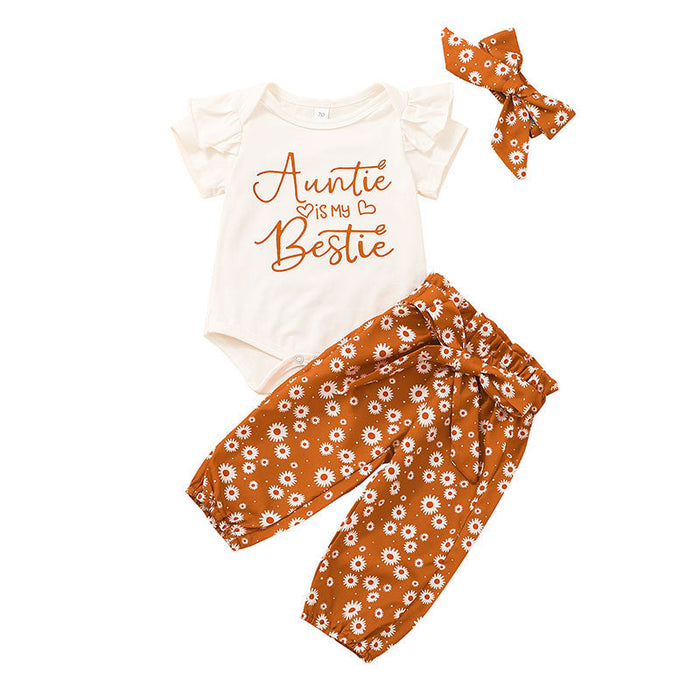 Summer Infant Flower Jumpsuit + Pants + Headband 3pcs Set