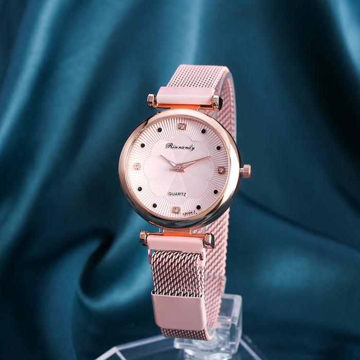 Simple Flower Dial Alloy Mesh Belt Quartz Watch Llz22227