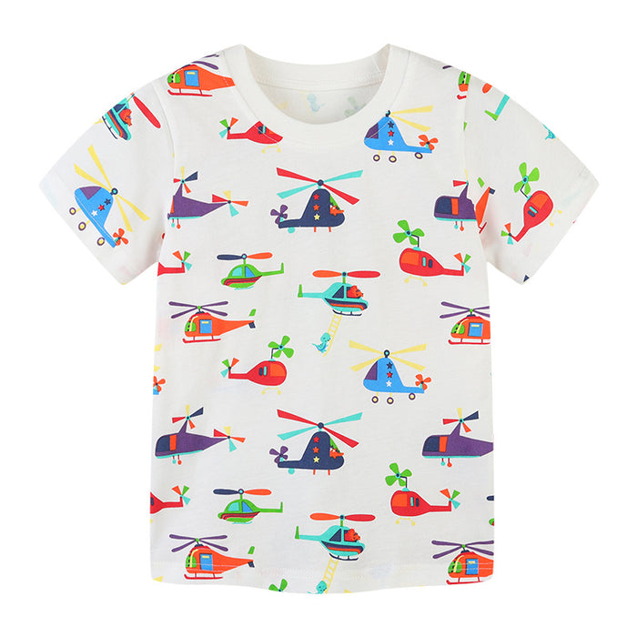 Knitted cotton children's short sleeve T-shirt cartoon round neck printed children's T-shirt