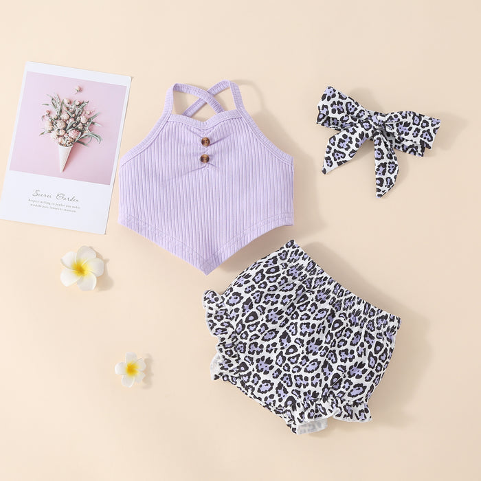 Girls' suspender printed Shorts Set