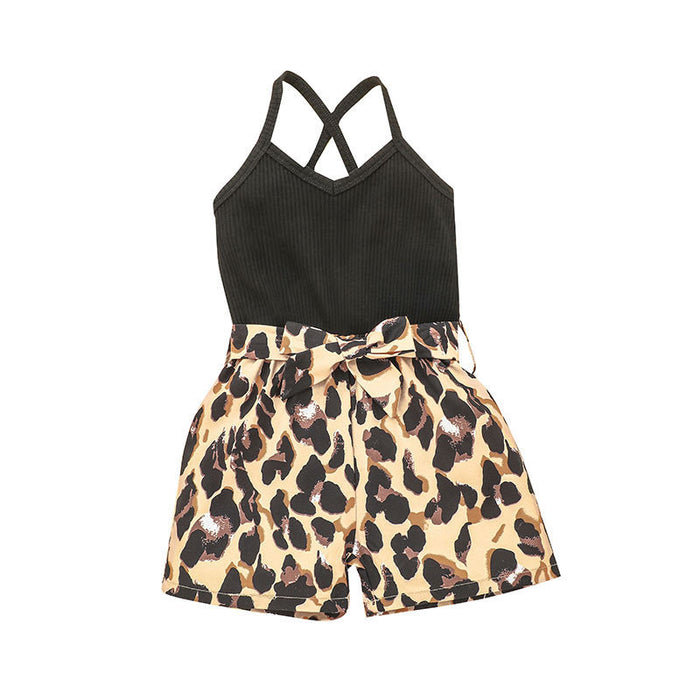 Girls' Suspender Leopard Print Jumpsuit