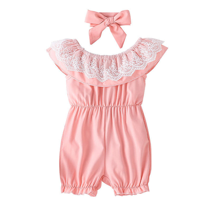 Sweet Baby Girls Pink Jumpsuit+Headband