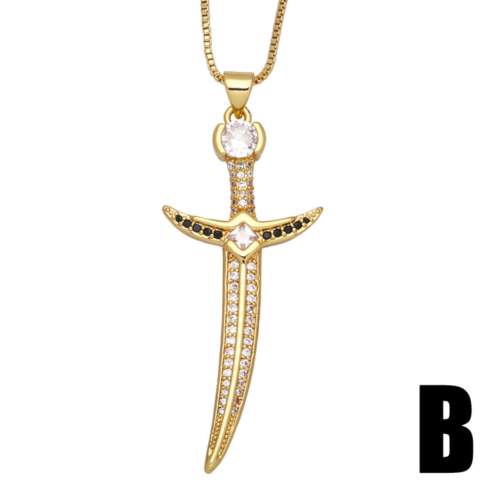 Personalized Fashion Hip Hop Zircon Sword Pendant Necklace