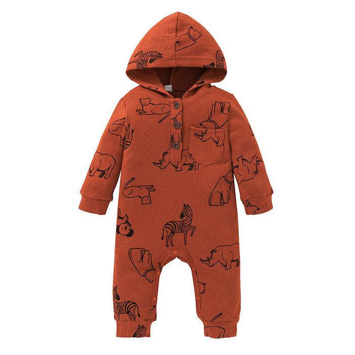 Cartoon Animal Hooded Long Sleeved Jumpsuit for Infants Baby