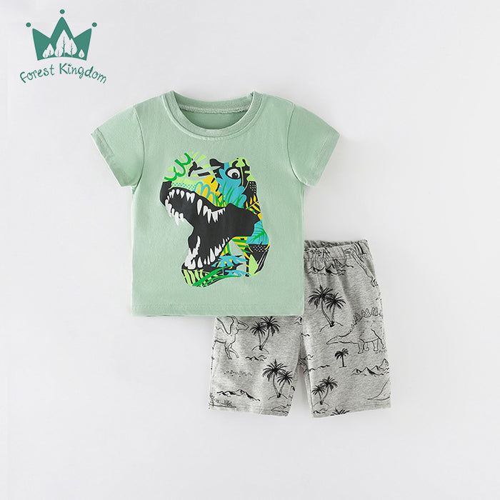 Cotton printed T-shirt Terry shorts children's set